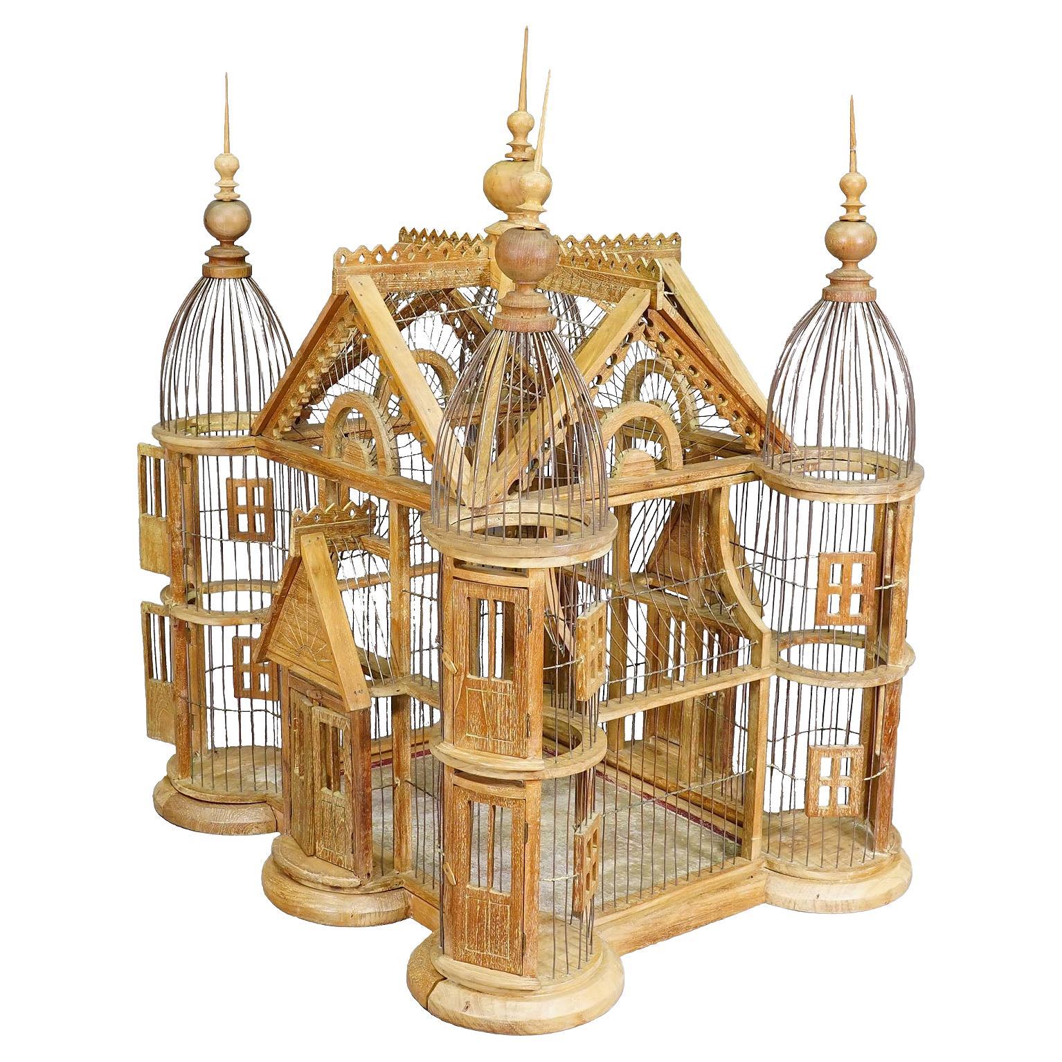 Antique Wooden Bird Cage Handmade in Germany ca. 1920s