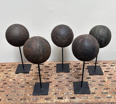 Antique Wooden Bocce Ball Collection Mounted