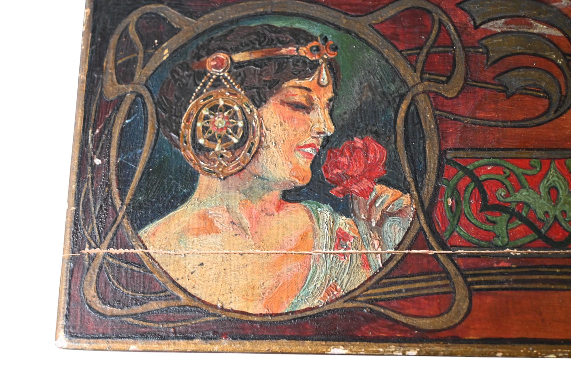 20th Century Antique Wooden Box Painted In Art Nouveau Style For Sale