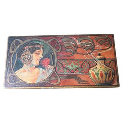 Antique Wooden Box Painted In Art Nouveau Style