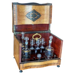 Antique Wooden Boxed Tantalus Bar, with Glas Decanter, Mid 19th Century