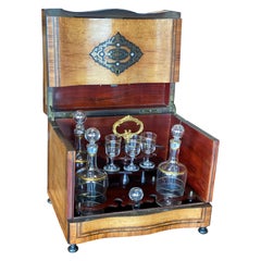 Used Wooden Boxed Tantalus Bar, with Glas Decanter, Mid 19th Century