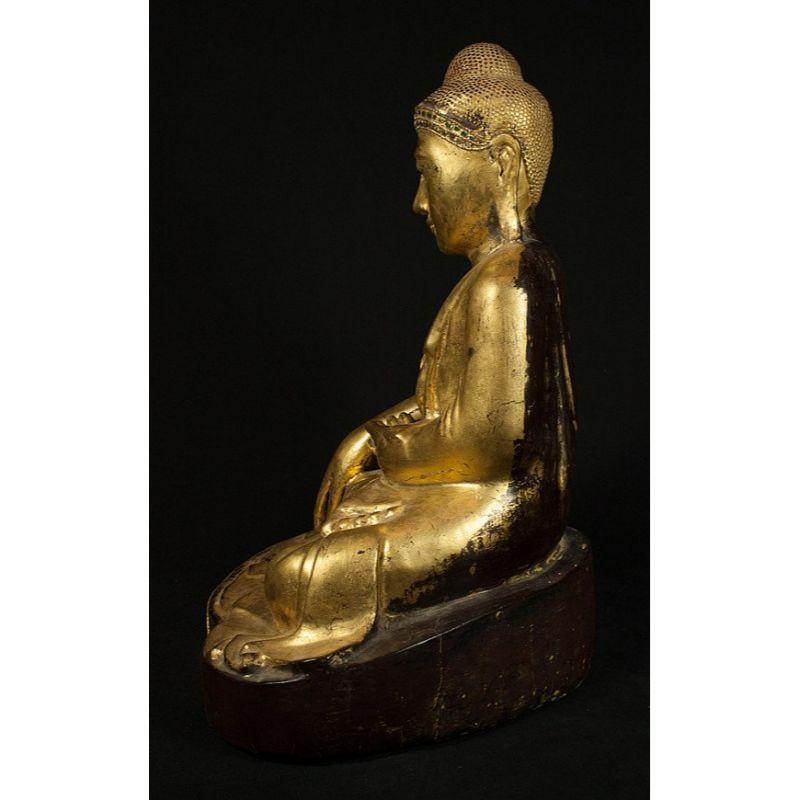 Statue de Bouddha antique en bois de Birmanie Bon état - En vente à DEVENTER, NL