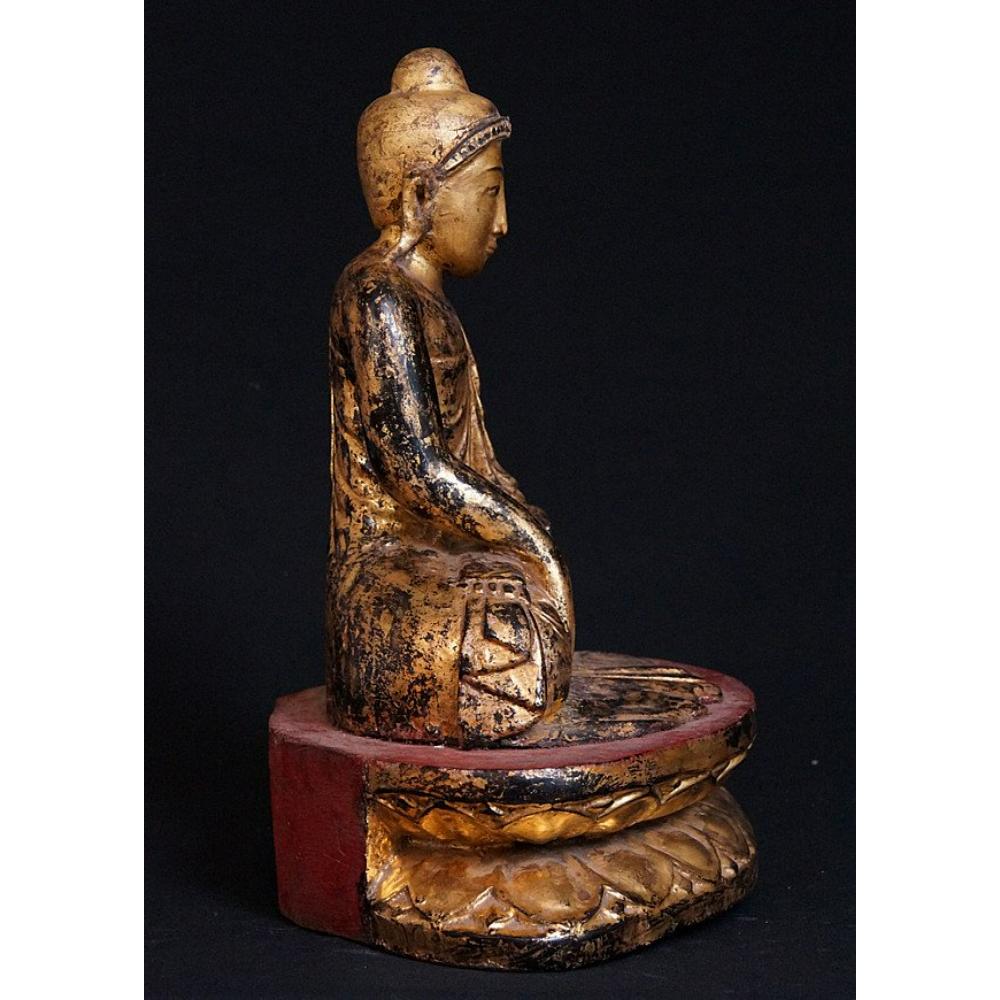 19th Century Antique Wooden Buddha Statue from Burma For Sale