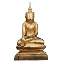 Antike Buddha-Statue aus Holz aus Birma