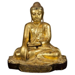 Antike Buddha-Statue aus Holz aus Burma