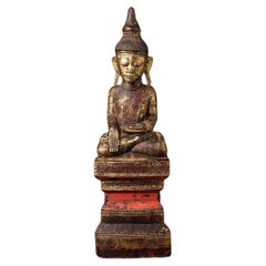 Antike Buddha-Statue aus Holz aus Burma aus Birma