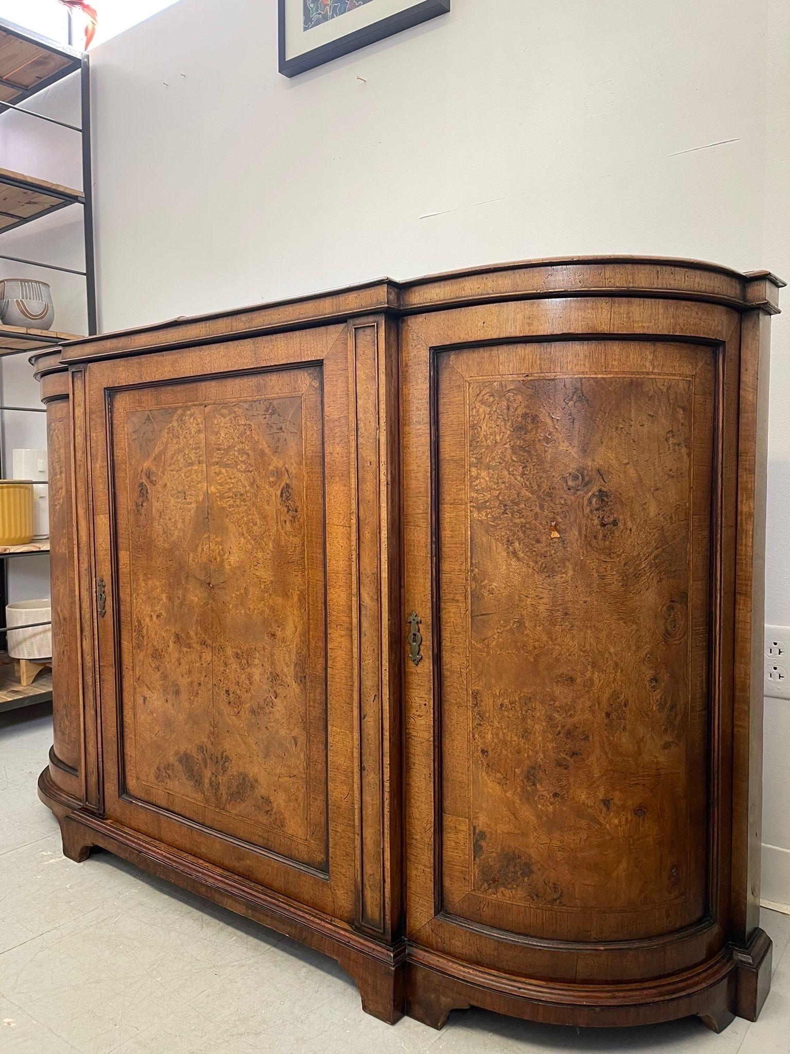 Antique Wooden Buffet With Burl Wood Inlay. In Good Condition In Seattle, WA