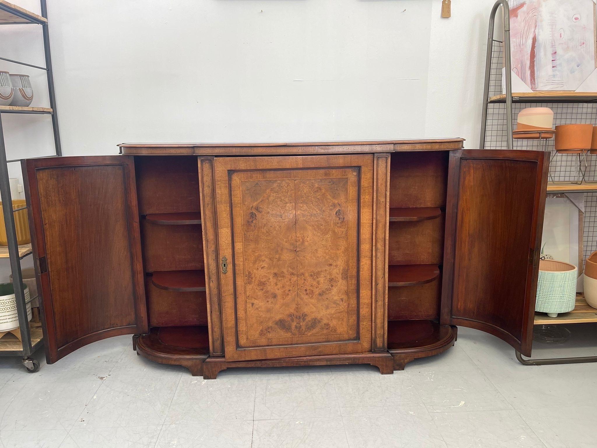Antique Wooden Buffet With Burl Wood Inlay. For Sale 3