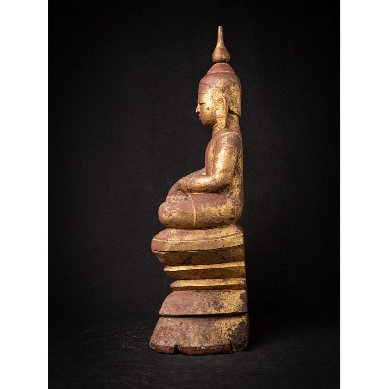 Ancienne statue de Bouddha birman en bois de Birmanie Bon état - En vente à DEVENTER, NL