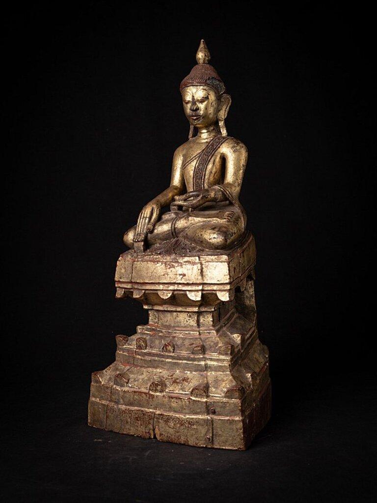 18th Century and Earlier Antique Wooden Burmese Buddha Statue from Burma For Sale