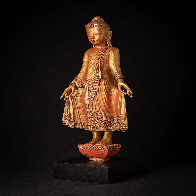 19th Century Antique Wooden Burmese Buddha Statue from Burma For Sale