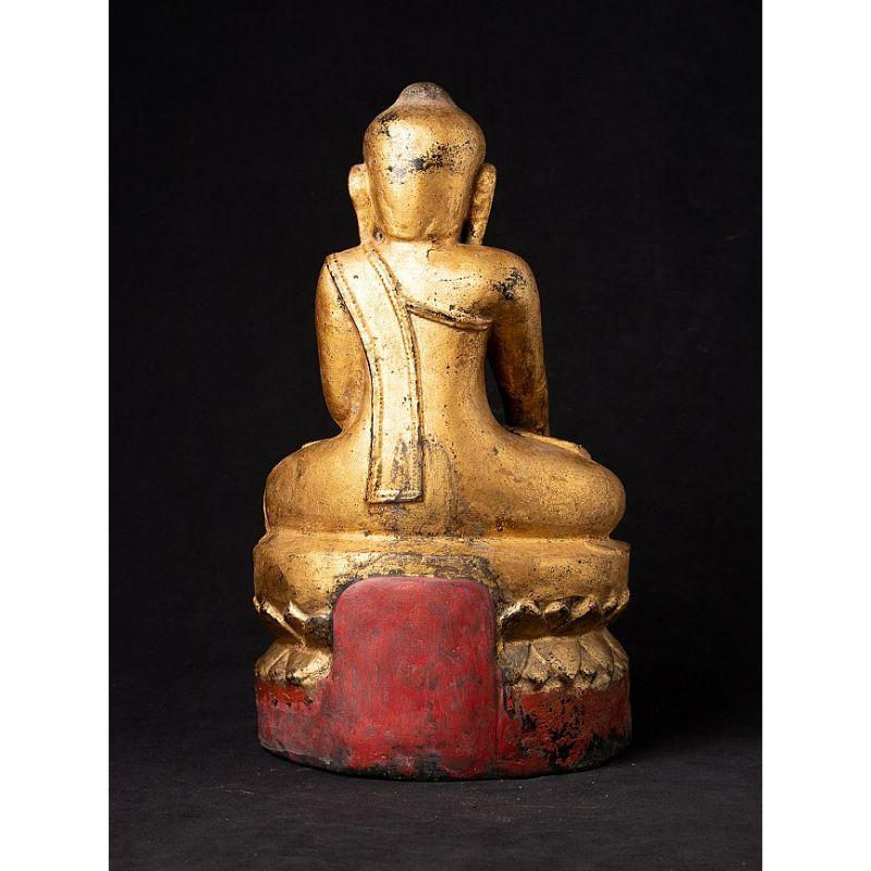 Antike burmesische Buddha-Statue aus Holz aus Burma im Zustand „Gut“ im Angebot in DEVENTER, NL