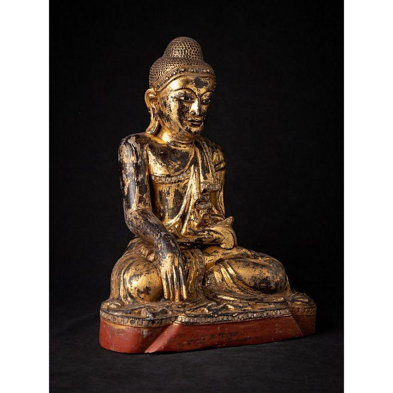 Antike burmesische Buddha-Statue aus Holz aus Burma (19. Jahrhundert)
