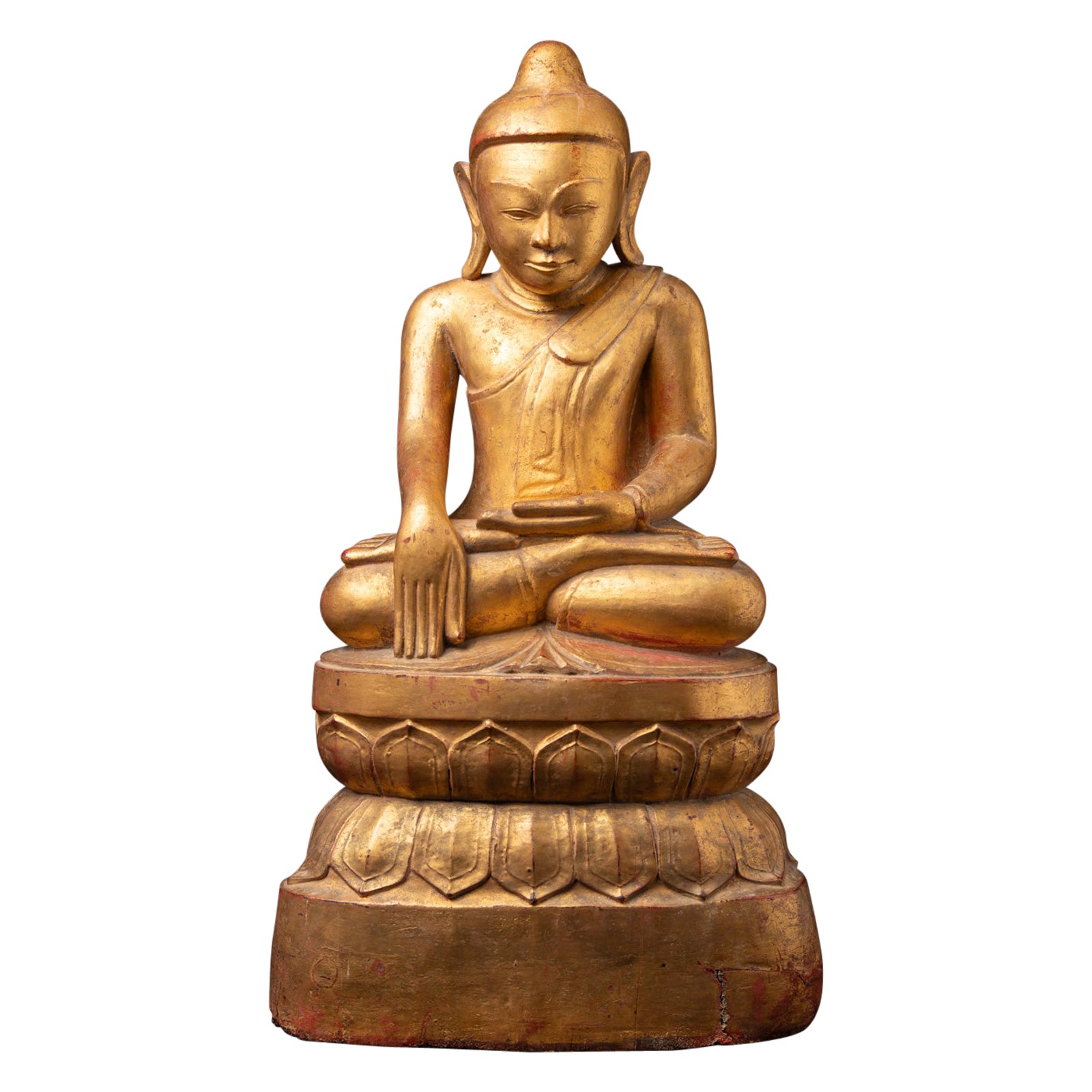 Ancienne statue de Bouddha birman en bois de Birmanie