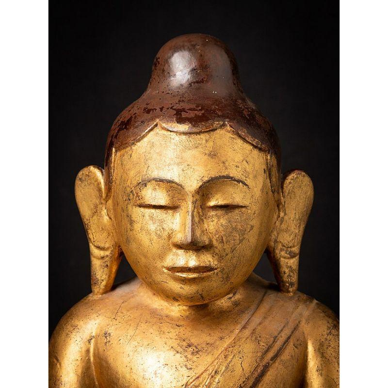 Antiker burmesischer Lotus-Buddha aus Holz aus Burma im Angebot 5