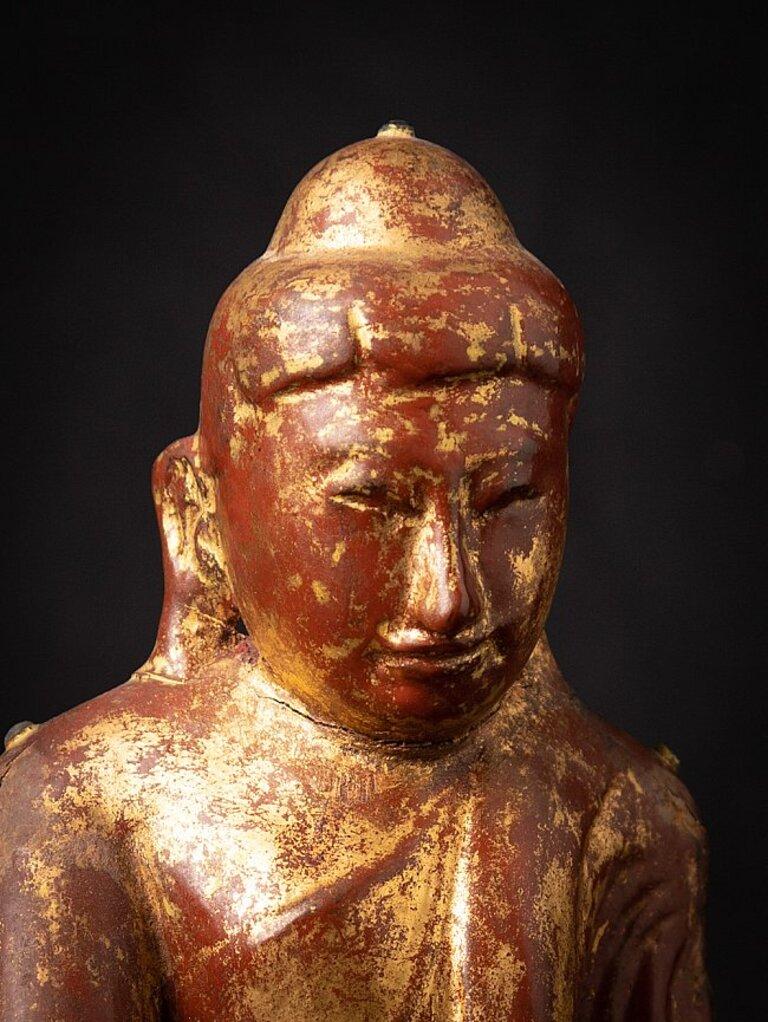 Antique wooden Burmese Lotus Buddha from Burma For Sale 5