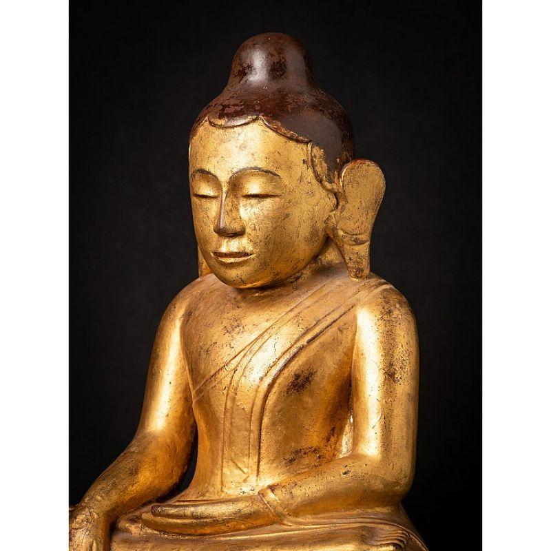 Antiker burmesischer Lotus-Buddha aus Holz aus Burma im Angebot 6