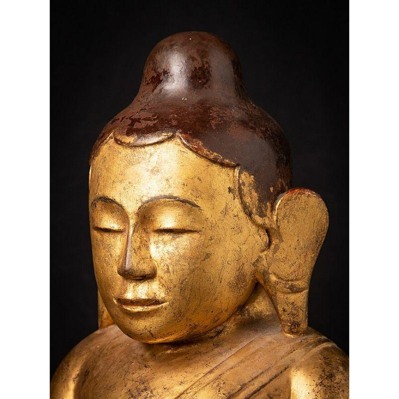 Antiker burmesischer Lotus-Buddha aus Holz aus Burma im Angebot 7