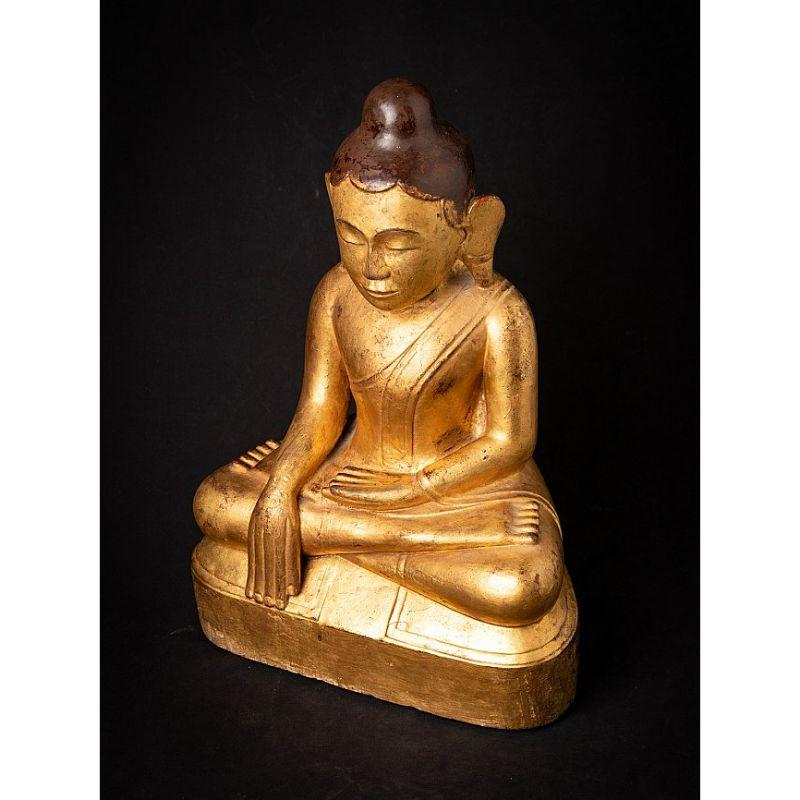 Antiker burmesischer Lotus-Buddha aus Holz aus Burma im Angebot 8