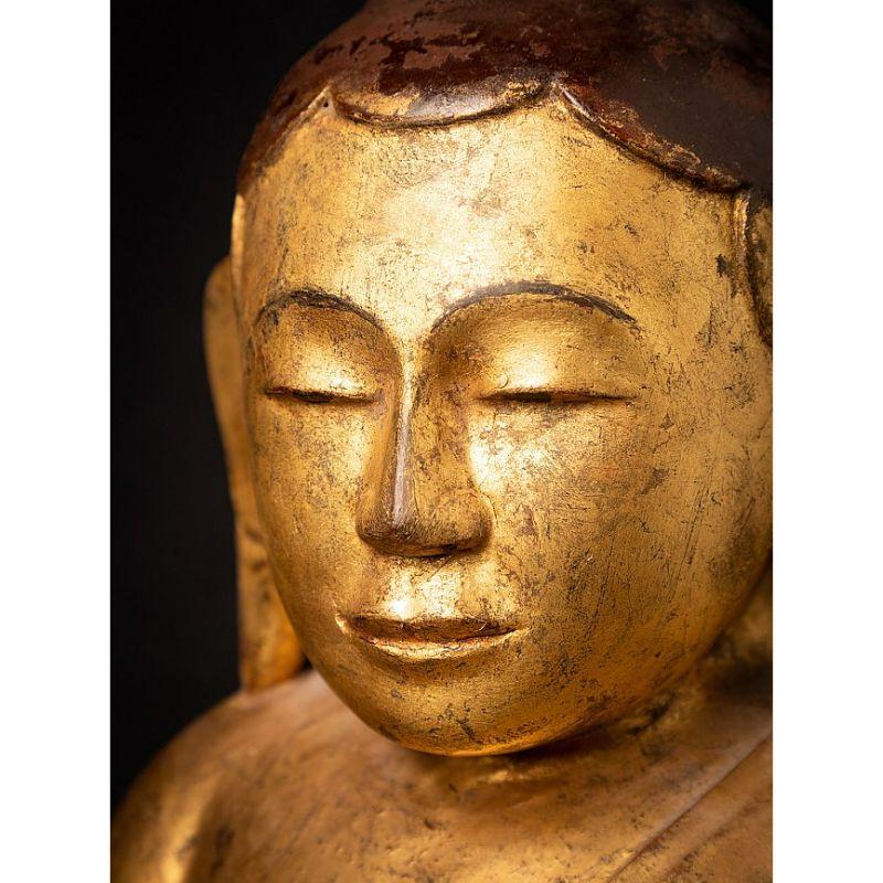 Antiker burmesischer Lotus-Buddha aus Holz aus Burma im Angebot 10