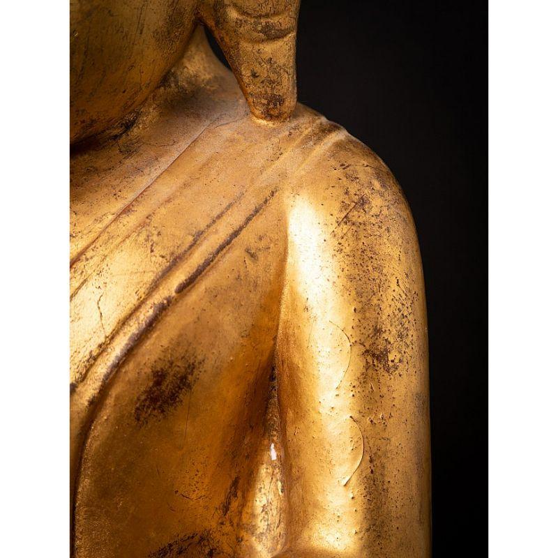 Antiker burmesischer Lotus-Buddha aus Holz aus Burma im Angebot 12