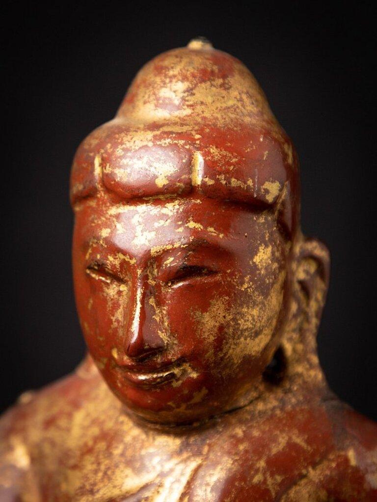 Antique wooden Burmese Lotus Buddha from Burma For Sale 12