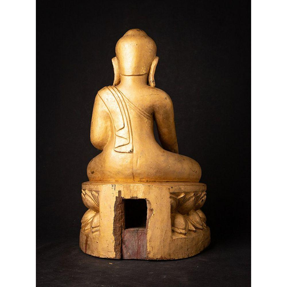 18th Century and Earlier Antique Wooden Burmese Lotus Buddha from Burma For Sale