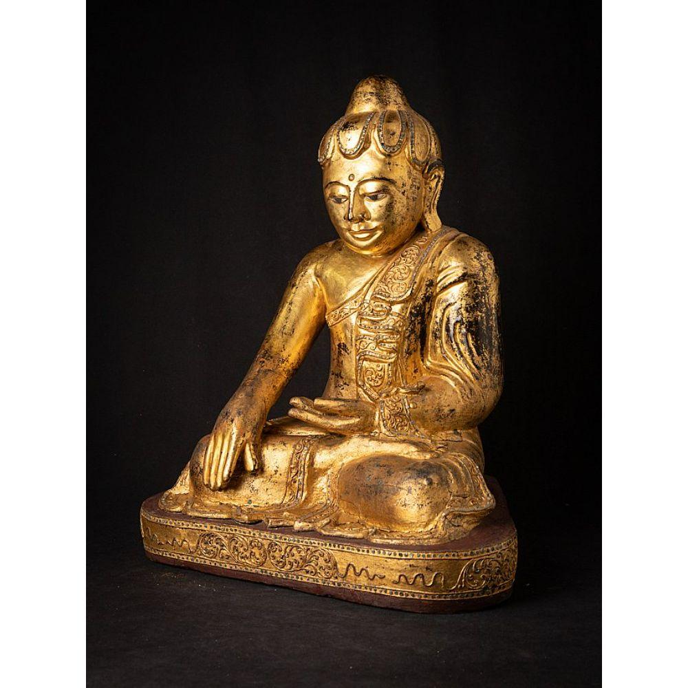 19th Century Antique wooden Burmese Lotus Buddha from Burma For Sale