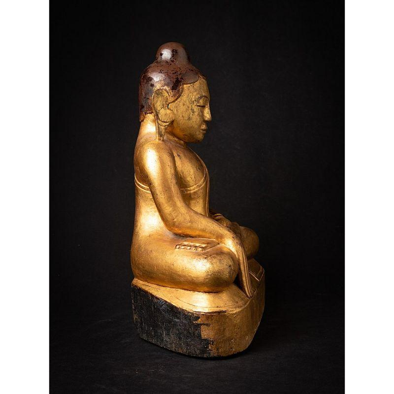 Antiker burmesischer Lotus-Buddha aus Holz aus Burma (19. Jahrhundert) im Angebot