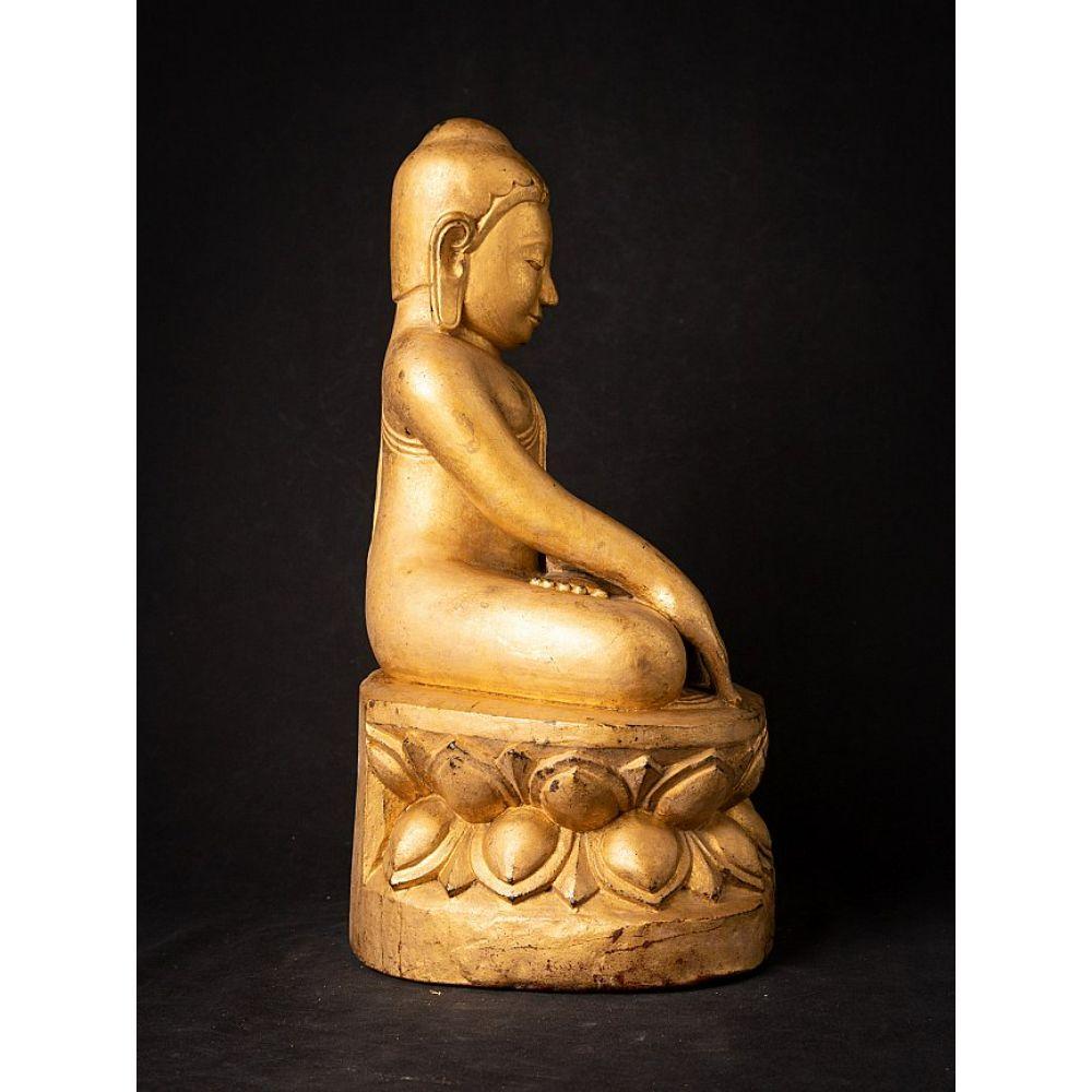 Antique Wooden Burmese Lotus Buddha from Burma For Sale 1