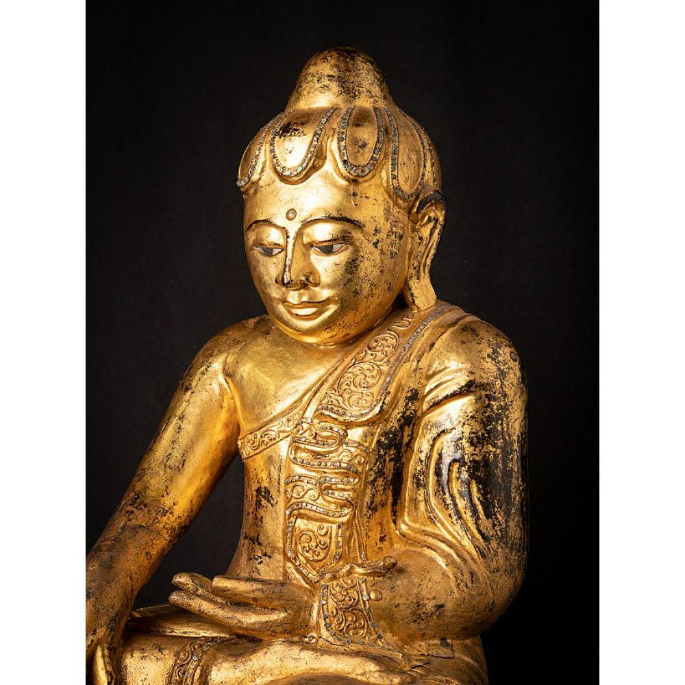 Wood Antique wooden Burmese Lotus Buddha from Burma For Sale