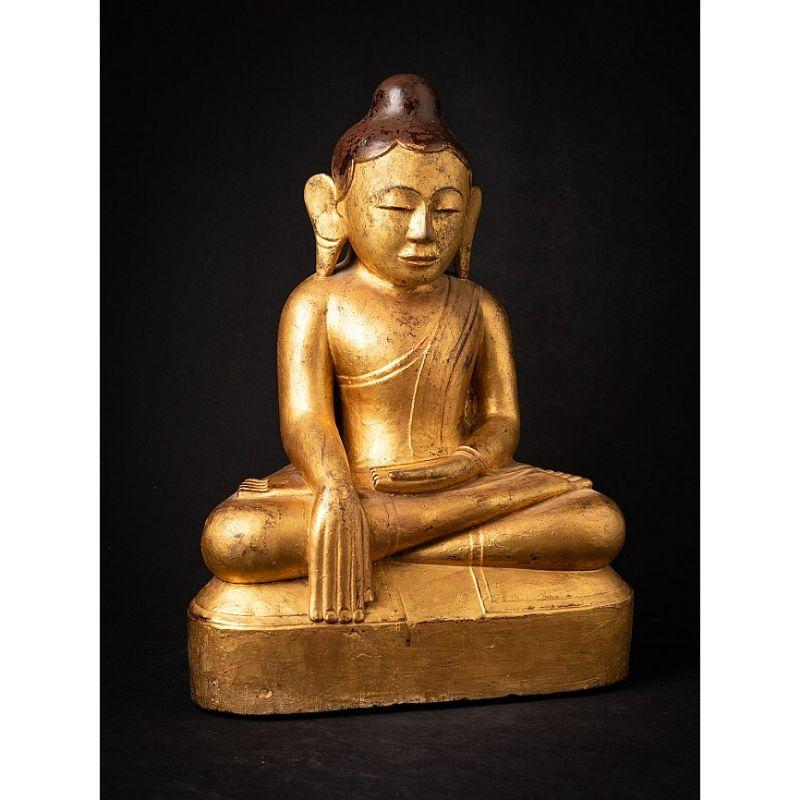 Antique Wooden Burmese Lotus Buddha from Burma For Sale 2