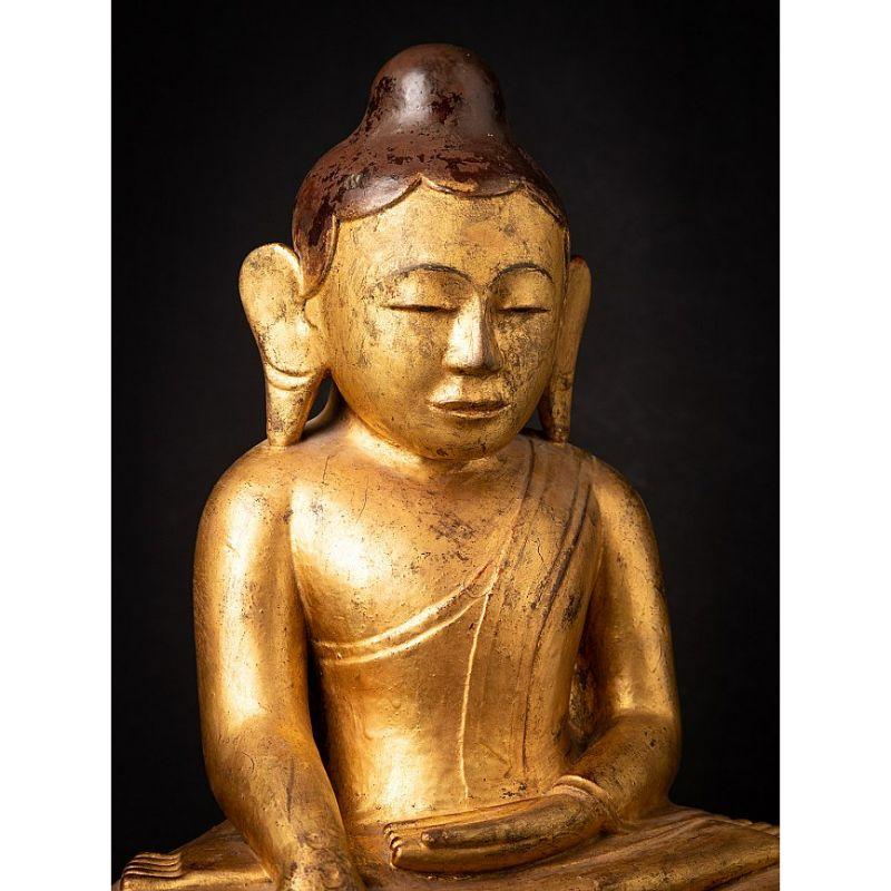 Antiker burmesischer Lotus-Buddha aus Holz aus Burma im Angebot 2