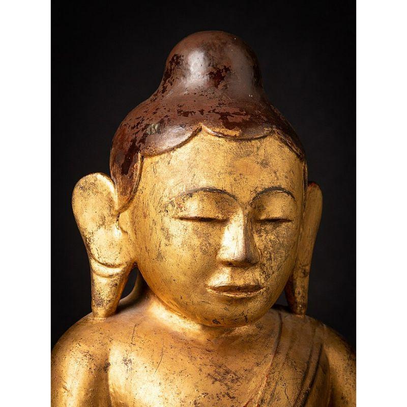 Antique Wooden Burmese Lotus Buddha from Burma For Sale 4