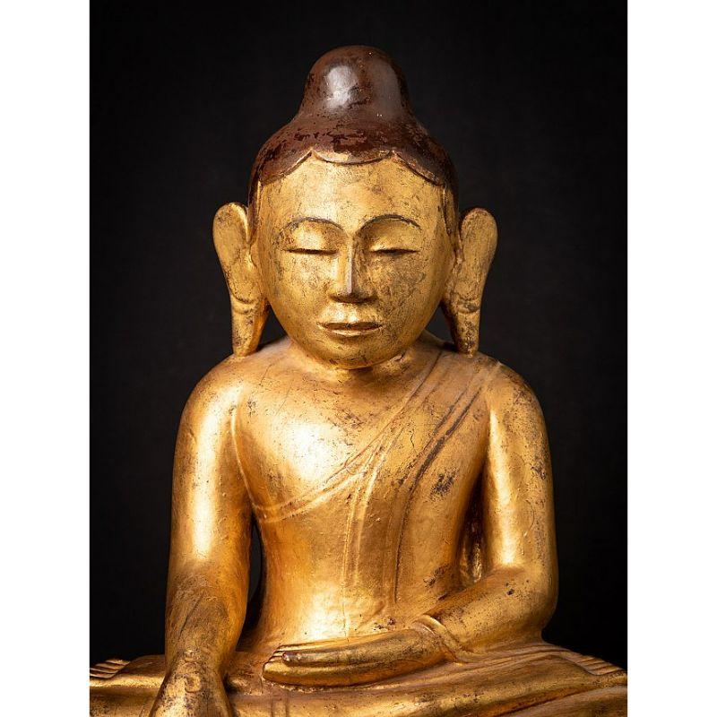 Antiker burmesischer Lotus-Buddha aus Holz aus Burma im Angebot 4