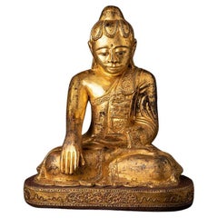 Antique wooden Burmese Lotus Buddha from Burma