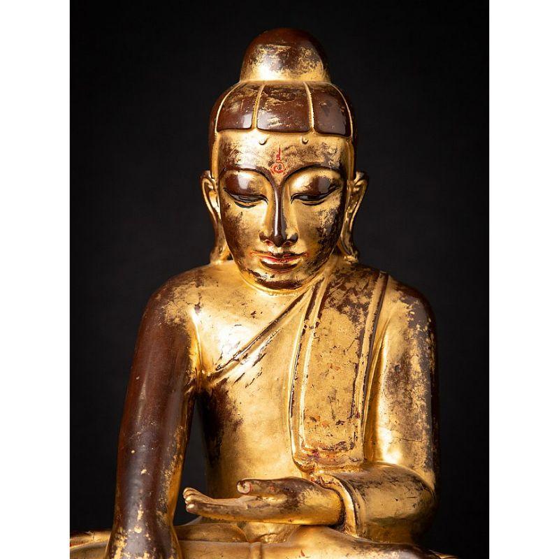 Antique wooden Burmese Lotus Buddha statue from Burma For Sale 5