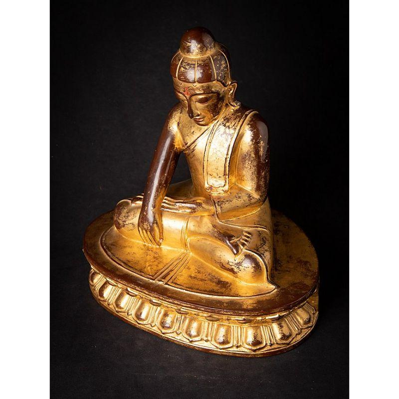 Antique wooden Burmese Lotus Buddha statue from Burma For Sale 9