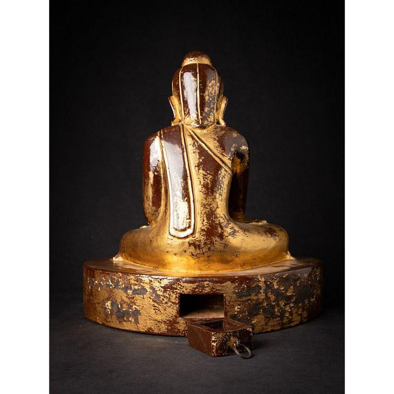 Wood Antique wooden Burmese Lotus Buddha statue from Burma For Sale