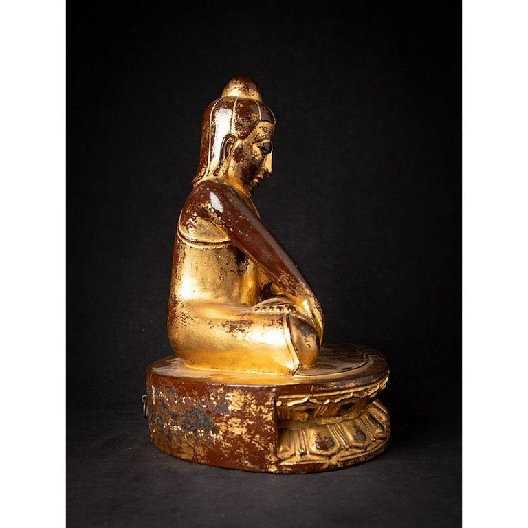 Antique wooden Burmese Lotus Buddha statue from Burma For Sale at 1stDibs