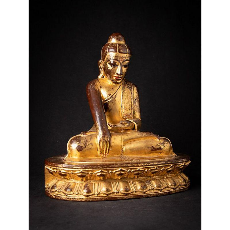 Antique wooden Burmese Lotus Buddha statue from Burma For Sale 2