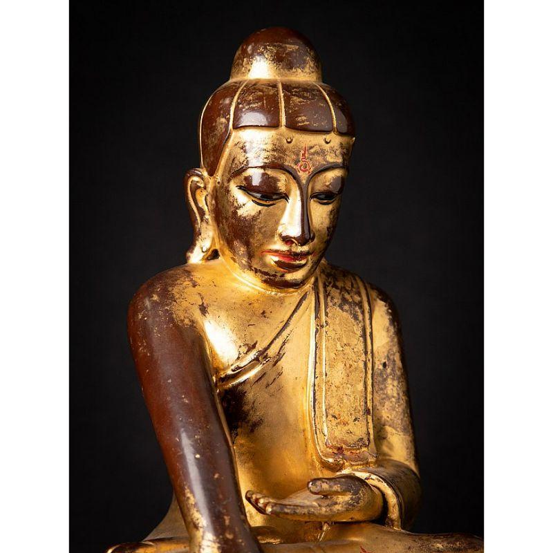 Antique wooden Burmese Lotus Buddha statue from Burma For Sale 3