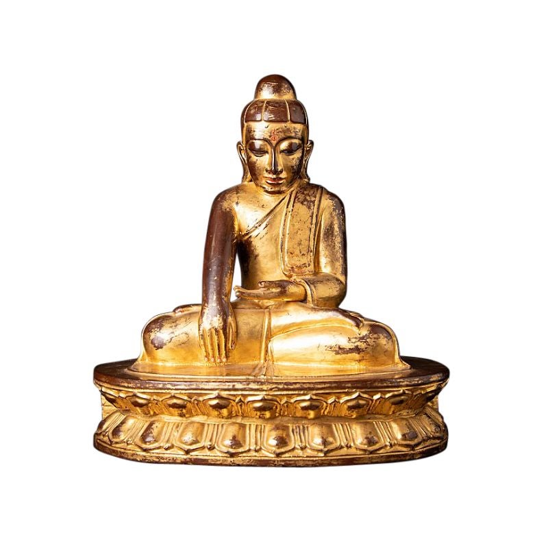 Antique wooden Burmese Lotus Buddha statue from Burma
