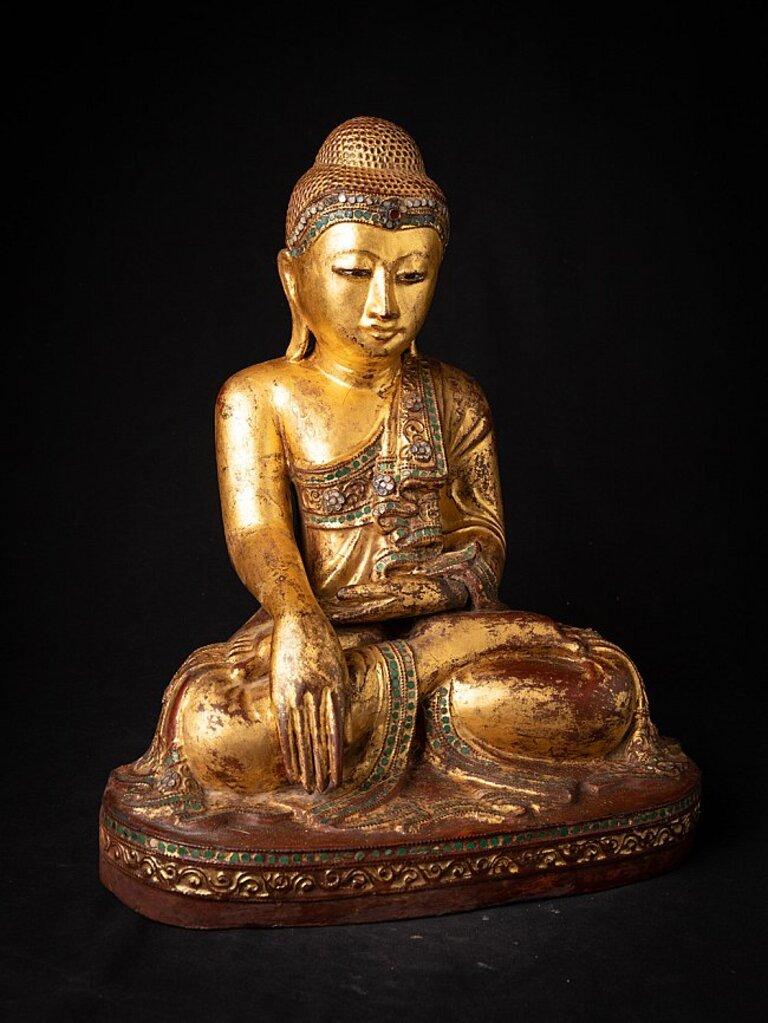 Antiker burmesischer Mandalay-Buddha aus Holz aus Burma im Angebot 4