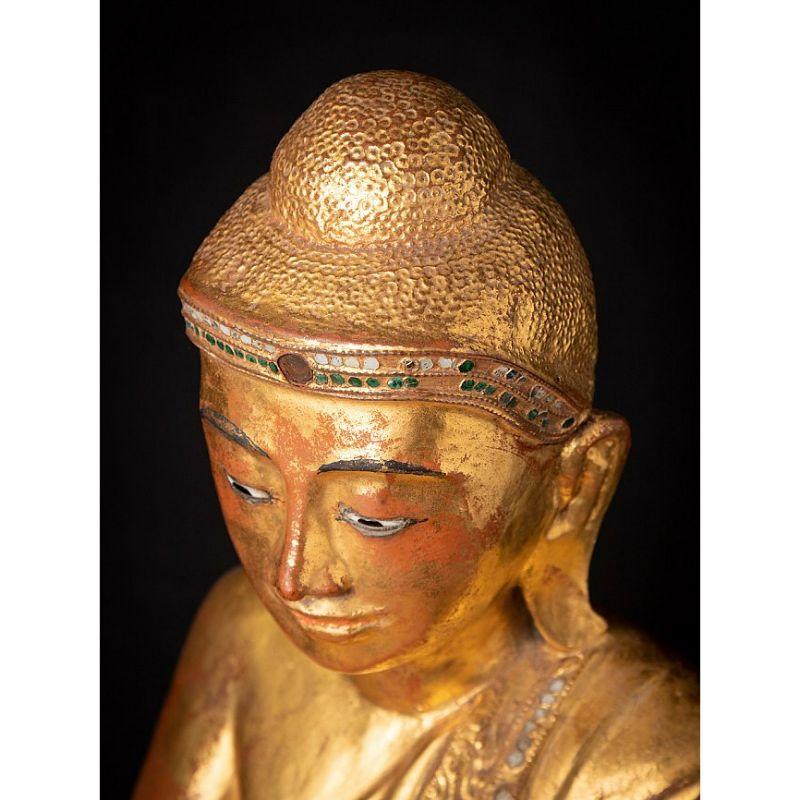 Antico Buddha birmano in legno di Mandalay proveniente dalla Birmania in vendita 8