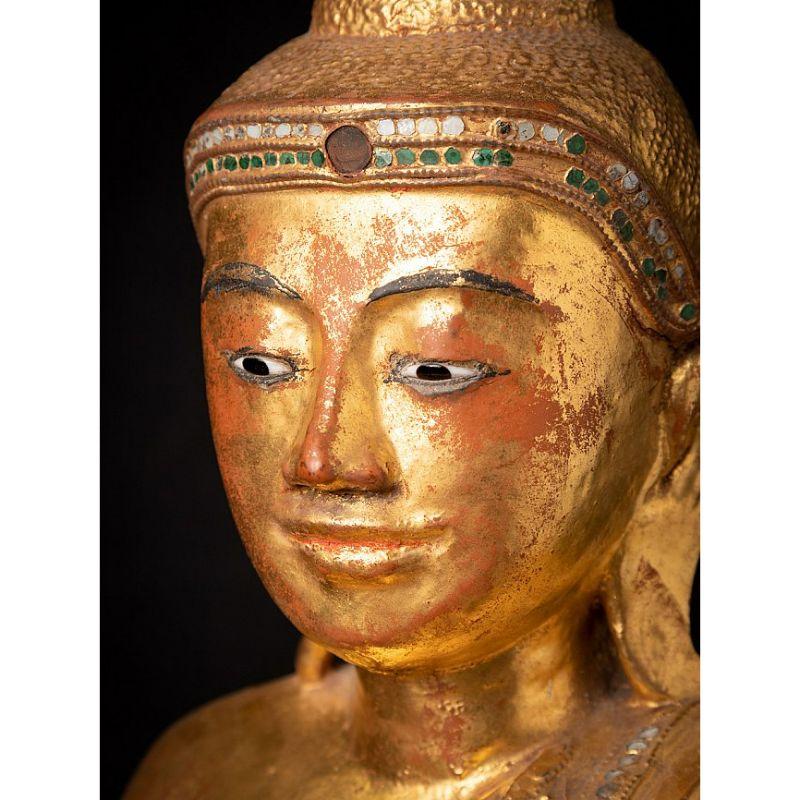 Antico Buddha birmano in legno di Mandalay proveniente dalla Birmania in vendita 9