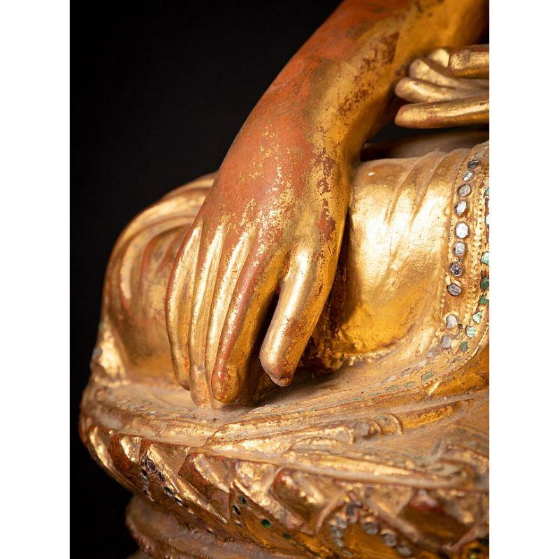 Antico Buddha birmano in legno di Mandalay proveniente dalla Birmania in vendita 13