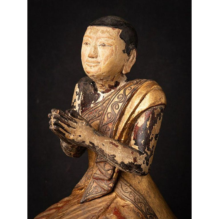 Antique Wooden Burmese Monk Statue from Burma For Sale at 1stDibs