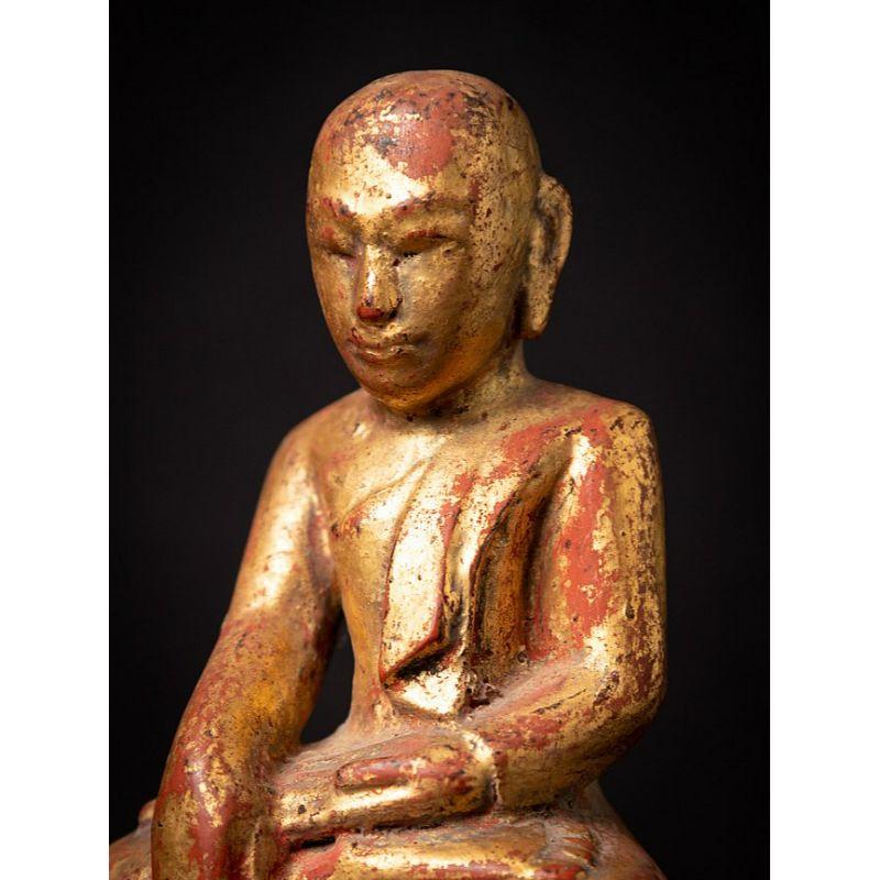 Antique Wooden Burmese Monk Statue from Burma 7